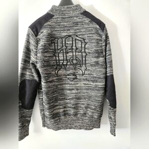 HARLEY DAVIDSON Men's Wool Sweater with half zip, Logo back and sleeve.  Size M